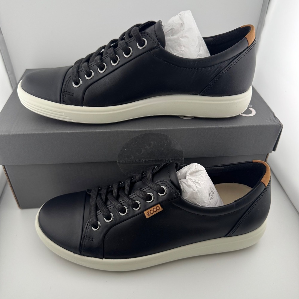 ECCO Soft 7 Sneaker Womens 6-6.5 Black Leather New Low Top Casual Comfort Shoe